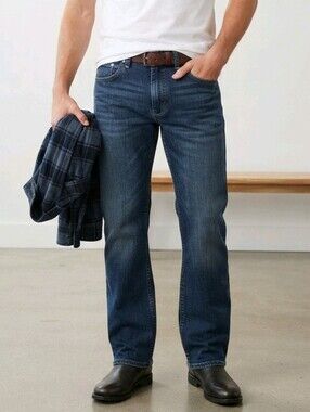 Men's Dark Wash Blue TK AXEL Relaxed Fit Bootcut Jeans 40x32